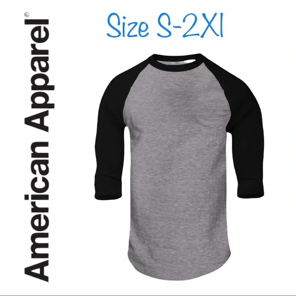 Unisex American Apparel Raglan Baseball Shirt S-2X